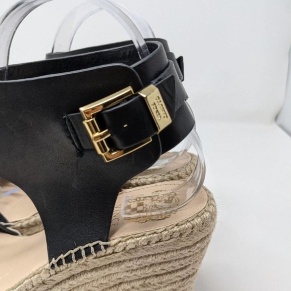VINCE CAMUTO Tomell Black Leather Espadrille Wedge - Picture 7 of 10